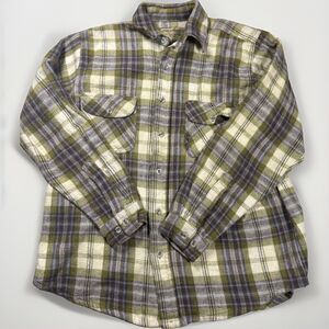 Cold Storage Men's L Cotton‎ Flannel Plaid Long Sleeve Button-Up Shirt Pockets